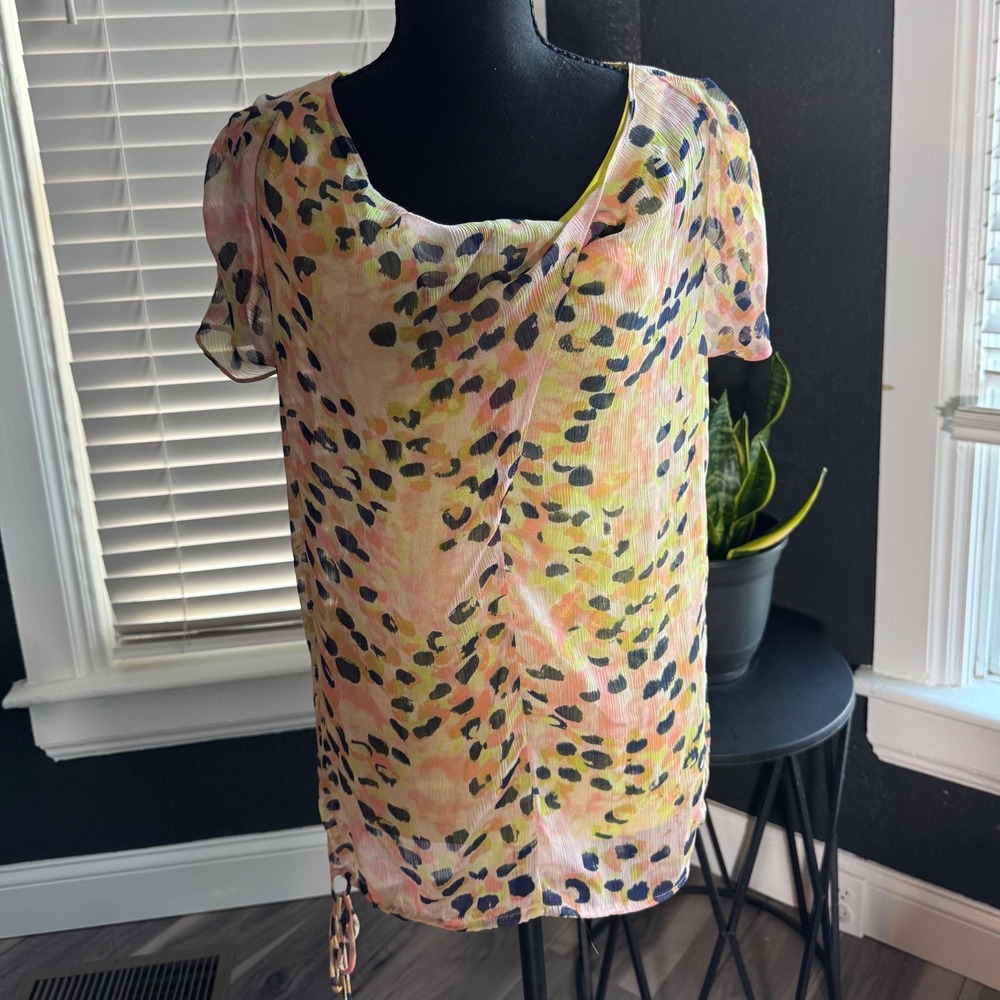 Simply Vera Vera Wang Abstract Print Layered Blouse Lime Green Camisole Small
